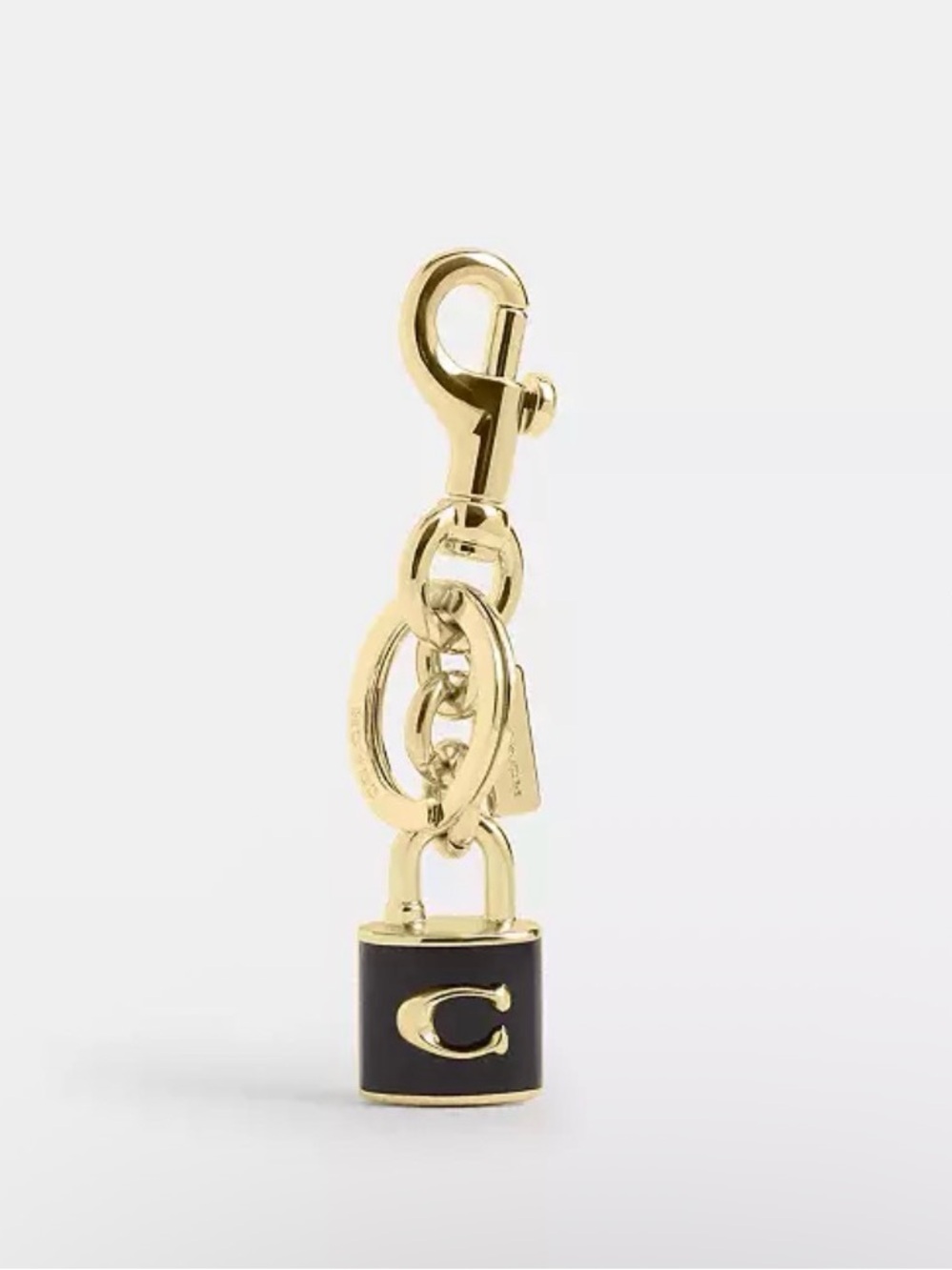 Coach Gold-Tone Metal and Black Enamel 'C' Padlock Bag Charm